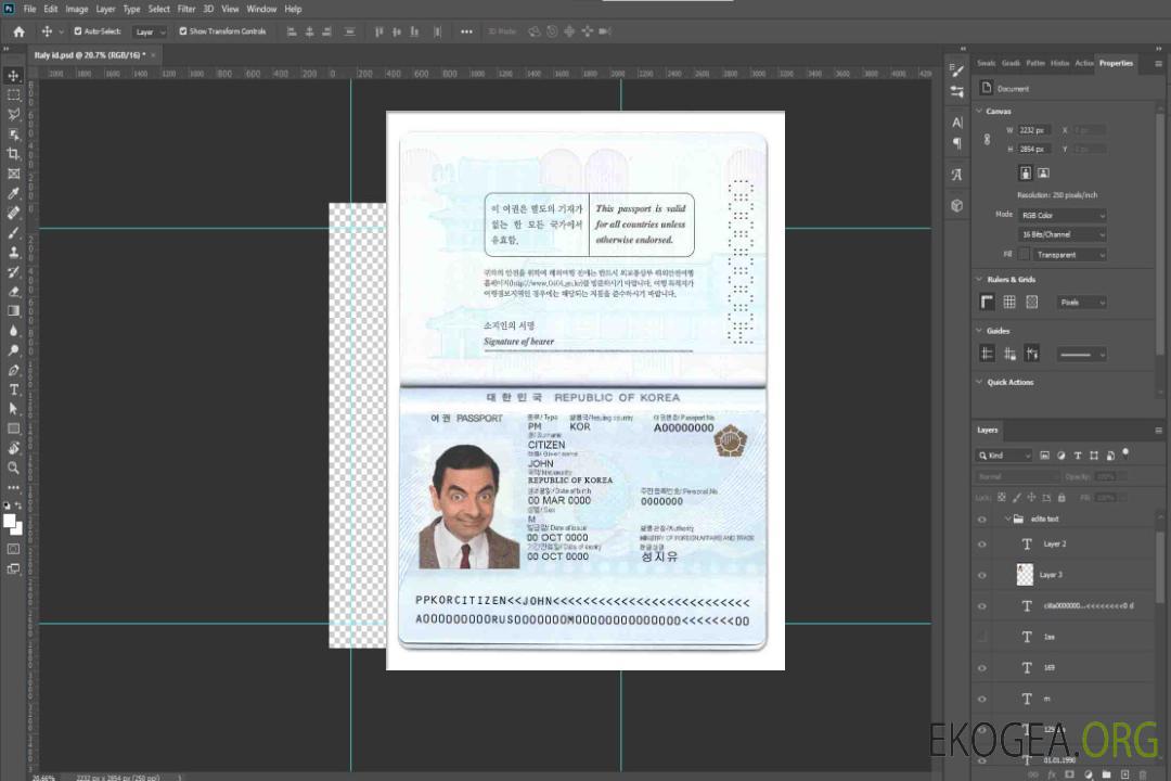 Passeport sud-coréen template